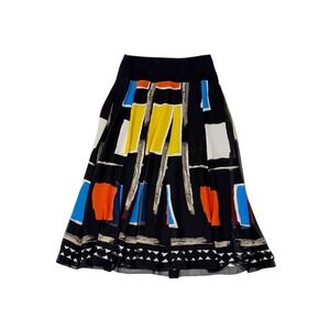 Jones New York Petite Silk Abstract Geometric Print Midi Skirt Black PS